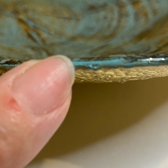 EUC Vtg "Akcam" Metallic Teal and Gold Abstract Design Hand Made Glass Bowl/Dish - Picture 7 of 7